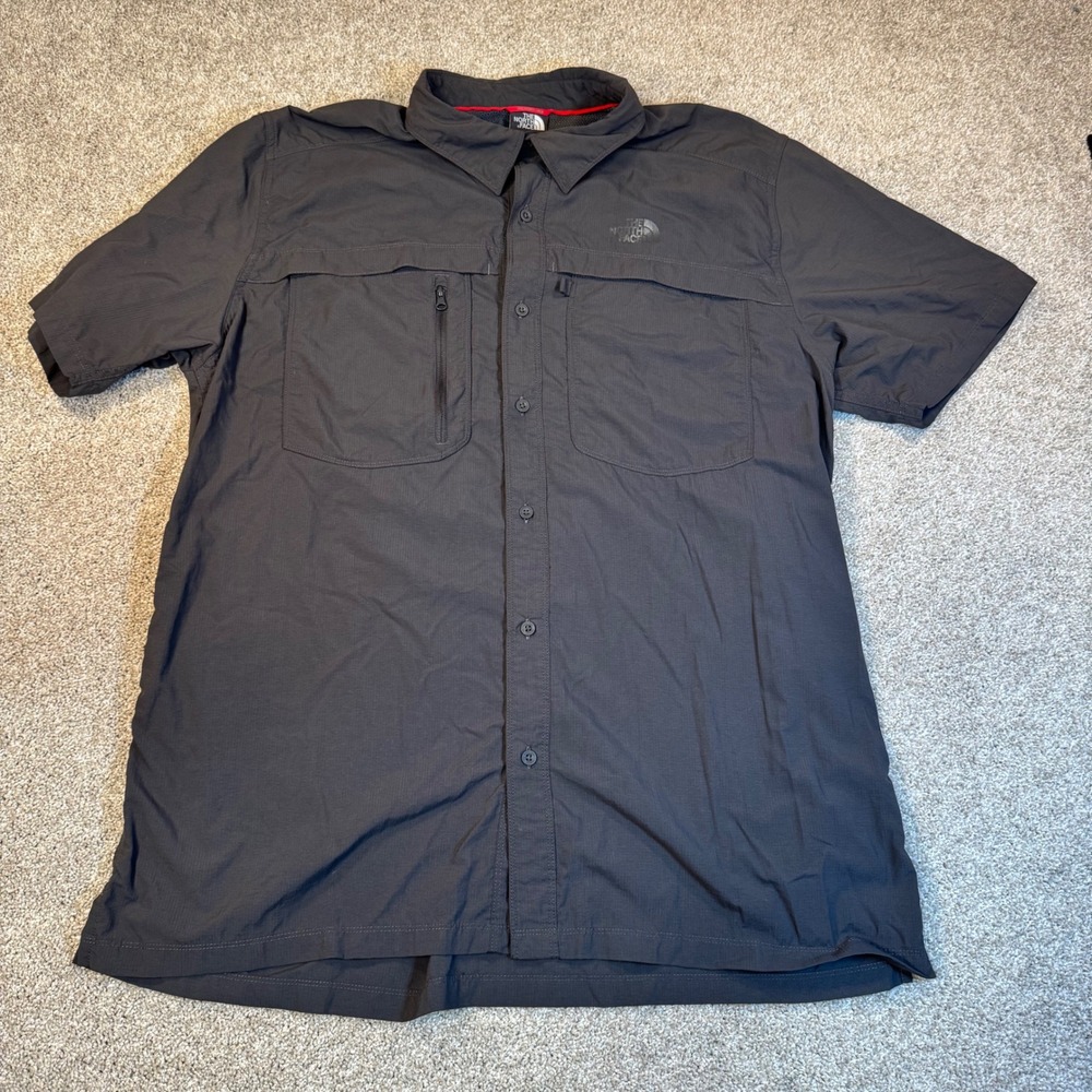 The North Face Mens XL Gray Nylon Ripstop Short Sleeve Hiking Utility Shirt